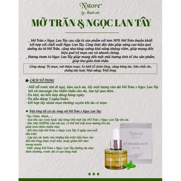 MỠ TRĂN & NGỌC LAN TÂY CAO CẤP 30ml | Thế Giới Skin Care