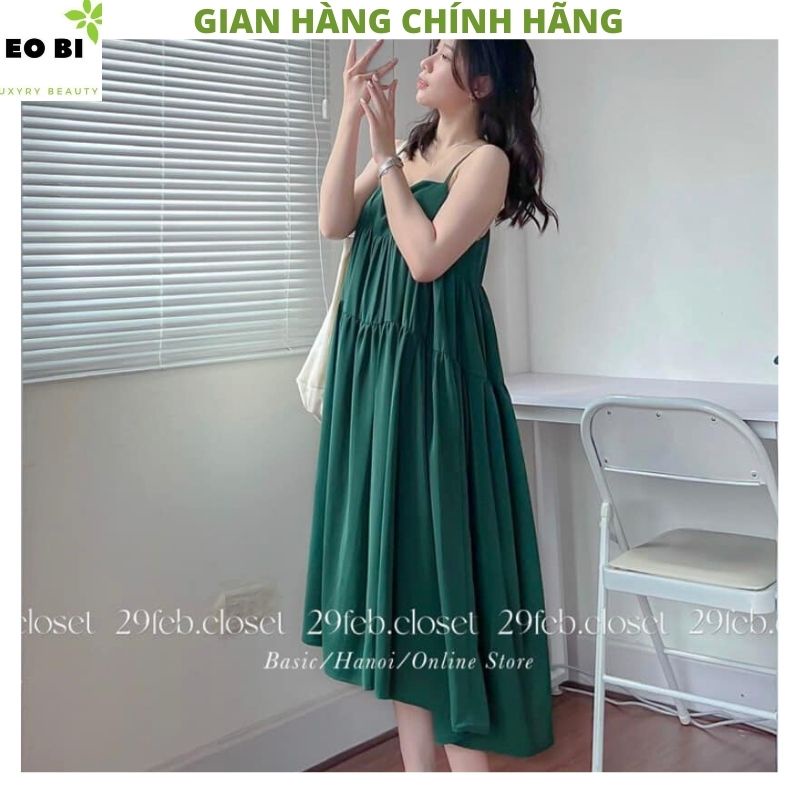 Đầm babydoll 2 đây 3 tầng maxi đi biển tiểu thư bánh bèo dễ thương ,váy nữ dáng suông công chúa ulzzang -EOBI