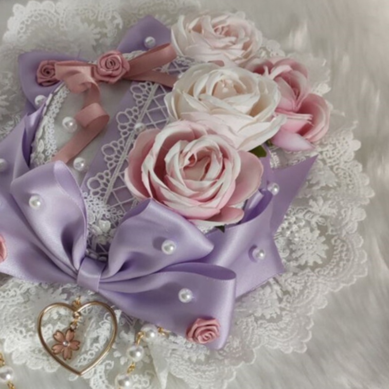 Mũ Hóa Trang Phối Ren Đính Hoa Hồng Ngọc Trai Phong Cách Lolita