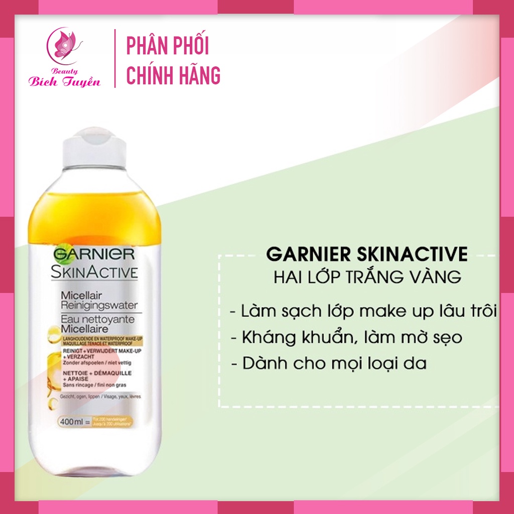 Tẩy trang Garnier Skin Active Oil Infused Micellar Cleansing Water (Màu Vàng Nắp Trắng)