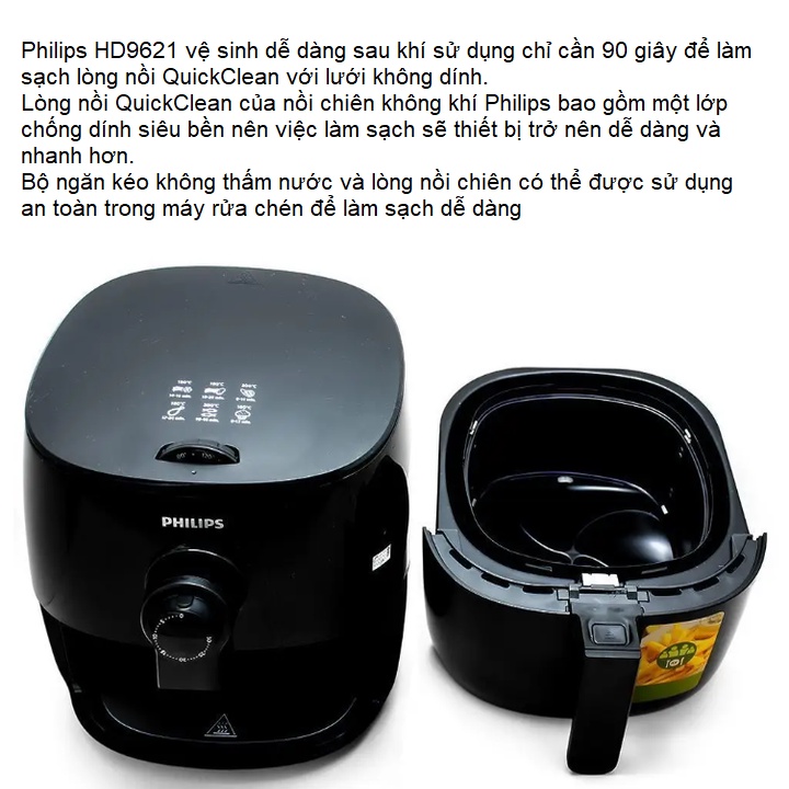 Nồi chiên không dầu thương hiệu Philips - HD9621/91, công suất 1300W (Bảo hành: Chính Hãng 2 NĂM)