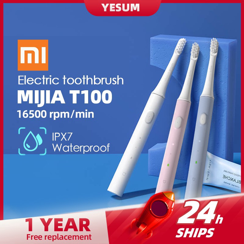 【Sẵn sàng】Xiaomi Electric Toothbrush Bàn chải đánh răng điện Xiaomi Mijia T100 Sonic IPX7 không thấm nước Làm sạch răng