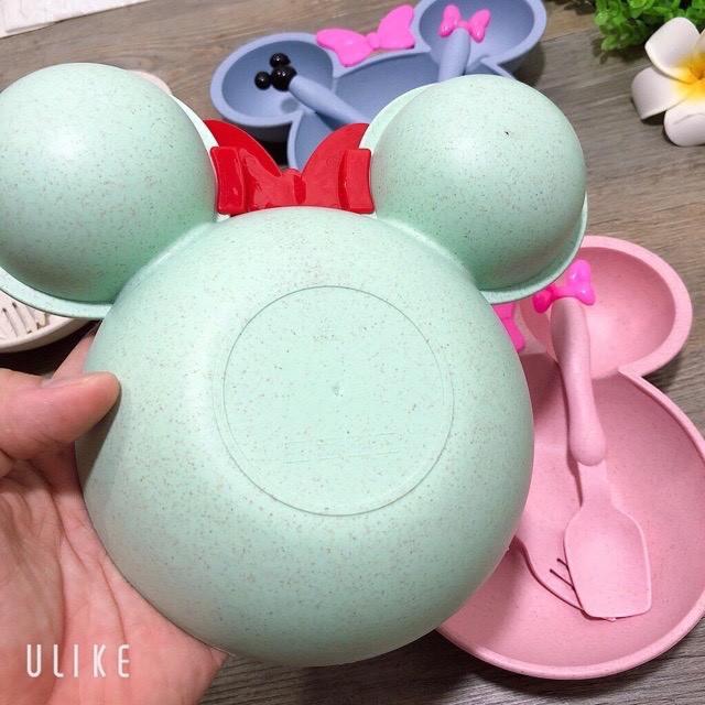 Khay ăn dặm Mickey lúa mạch kèm thìa dĩa cho bé