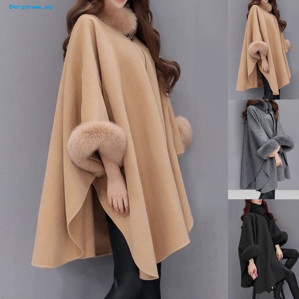 <Bergenw_my>Áo khoác lông nhân tạo dáng rộng dài vừa màu trơn phong cách Hàn Quốc mặc hằng ngày
 | BigBuy360 - bigbuy360.vn