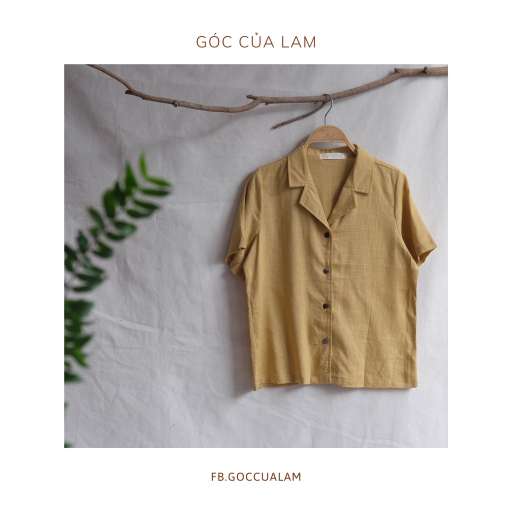 Áo sơ mi nữ Linen Tay ngắn  Cổ vest Basic One size Áo kiểu nữ Vintage Handmade by Góc của Lam