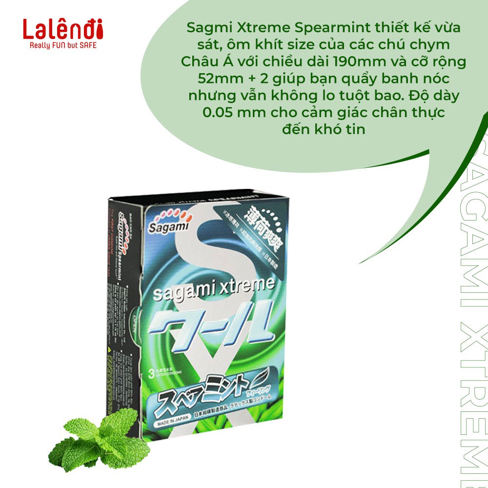 Bao cao su Bạc hà Sagami XTreme Spearmint 0.03mm Nhật Bản siêu mỏng kéo dài thời gian (3 bao/hộp) | Lalendi Store