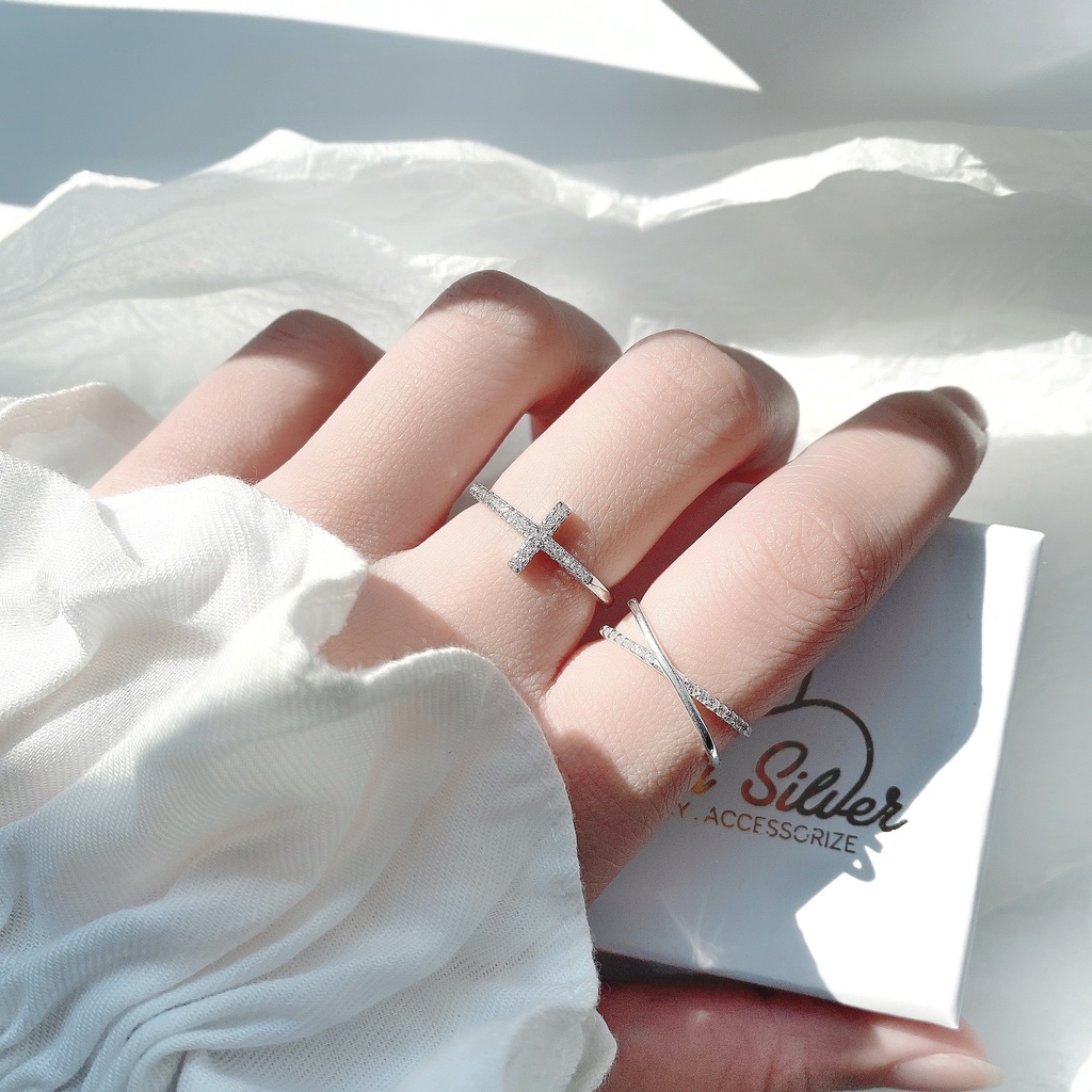 Nhẫn bạc nữ Miuu Silver, nhẫn nữ dấu cộng đính đá hở có thể điều chỉnh size Aria Ring