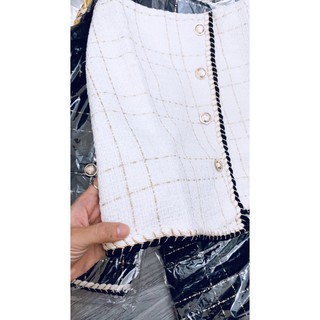 CHÂN VÁY DẠ KẺ ĐEN/ TRẮNG