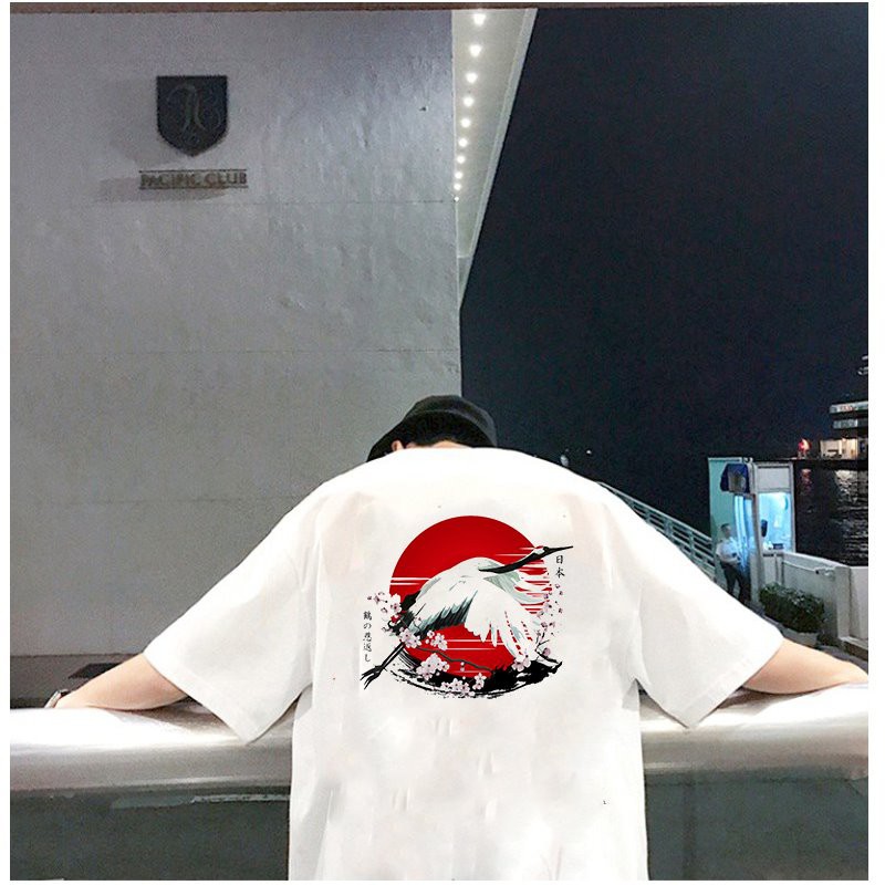 Áo thun tay lỡ nam nữ chim hạc form rộng vải dày mịn 2020T2656