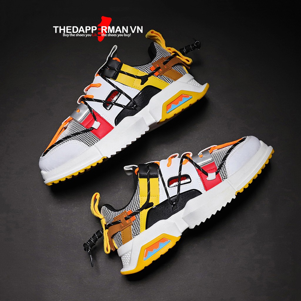 Giày thể thao sneaker nam THEDAPPERMAN XK008 tăng chiều cao 5cm, đế xẻ rãnh chống trơn, siêu chất, màu vàng trắng