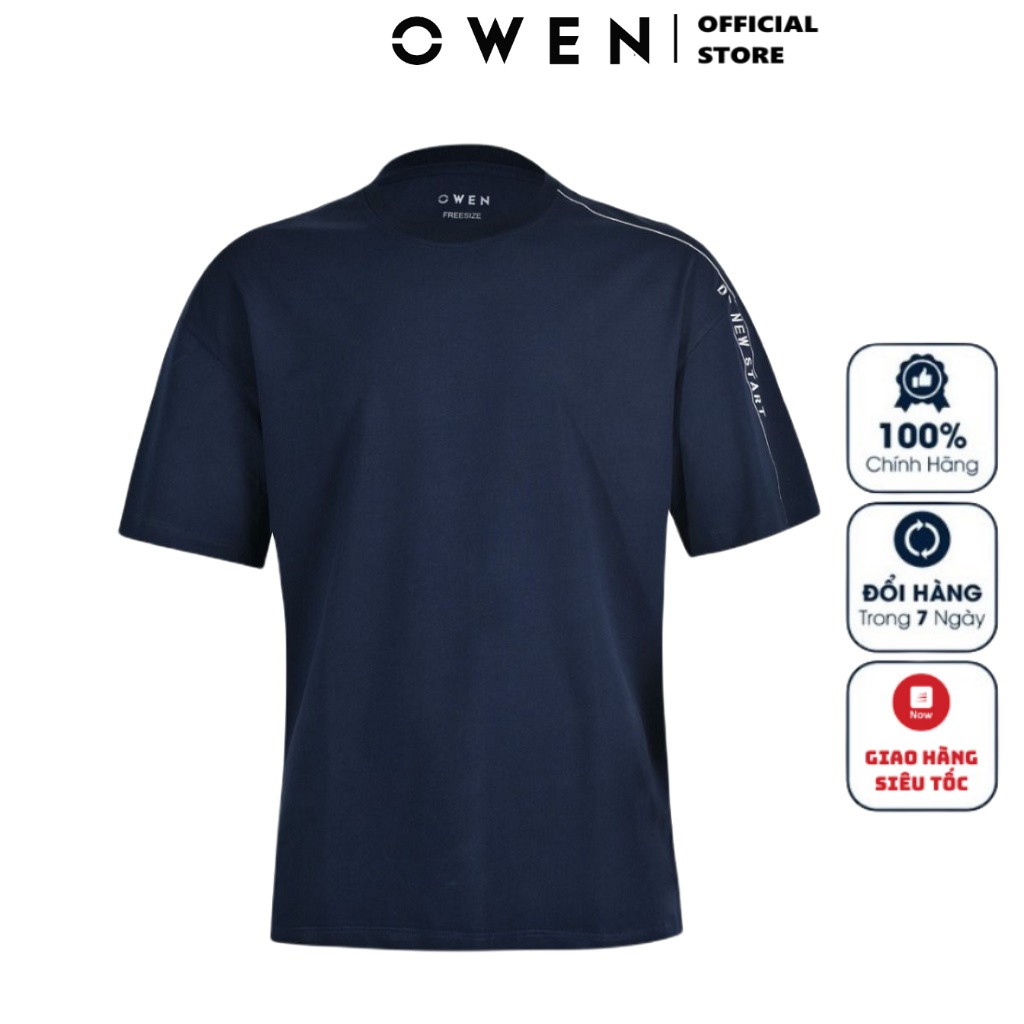 Áo Thun Nam Cổ tròn, Áo Phông OWEN TS22368 Màu Xanh Navy Trơn Kiểu Dáng Freesize Chất Liệu Cotton