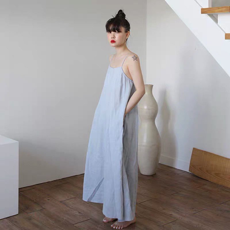 Đầm maxi , Đầm yếm , Đầm 2 dây Cao Cấp thiết kế màu xanh dáng suông dài qua gối hở lưng cột nơ sau - MiNhi | BigBuy360 - bigbuy360.vn