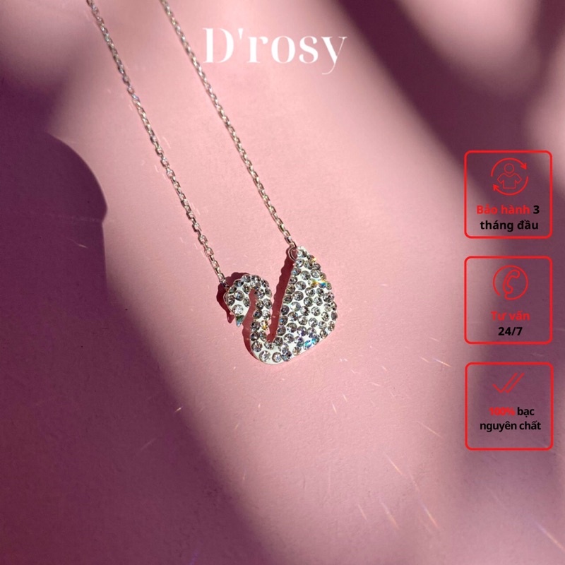 Dây chuyền nữ bạc mặt thiên nga nạm đá trắng xinh xắn