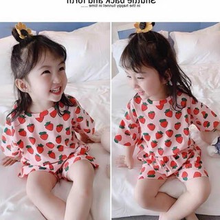 ( Đồ bộ bé gái)bộ dâu cotton cho bé gái xinh xắn, quần áo bé gái 1 tháng - 5tuổi