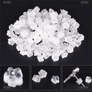 Set 100 Nút Chặn Bông Tai N2HAO Bằng Silicon Mềm Trong Suốt Hình Bông Hoa