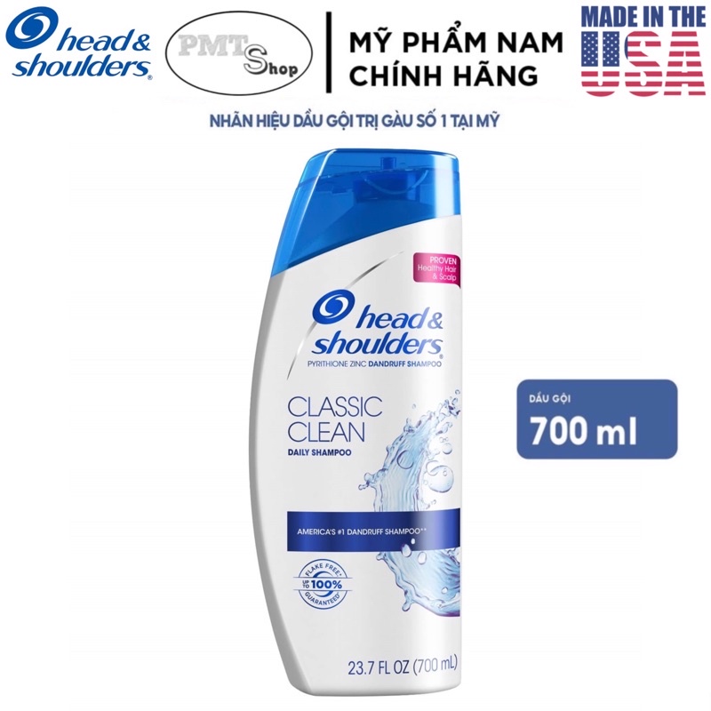 Dầu gội sạch gàu Head &amp; Shoulders Mỹ 700ml Classic Clean | Dry Scalp Care | Smooth &amp; Silky | Pure Sport 650ml