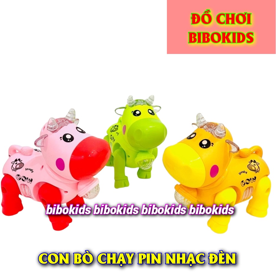 Đồ chơi con bò chạy pin có dây cho bé dắt đi dạo dễ thương phát nhạc và đèn