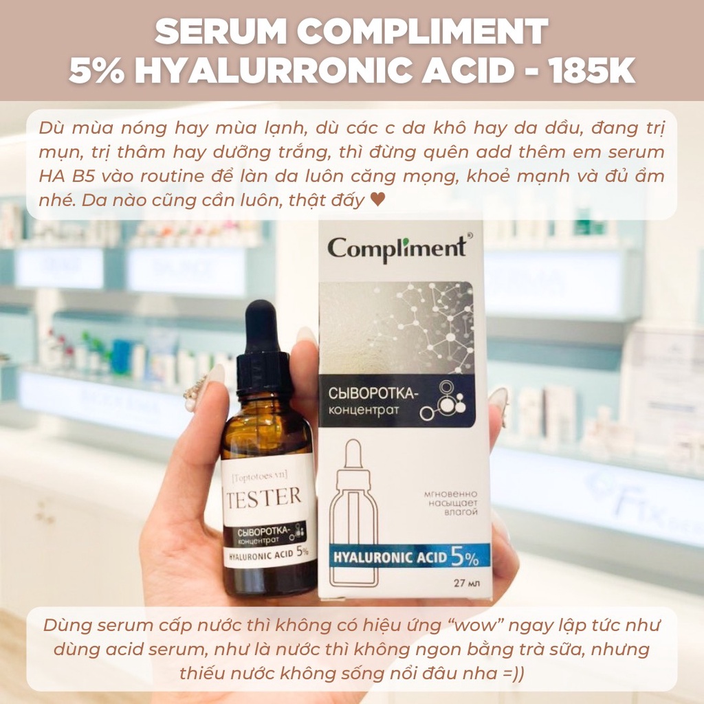 Serum Compliment Hyaluronic Acid 5% + B5 cấp nước, giữ ẩm, phục hồi 27ml