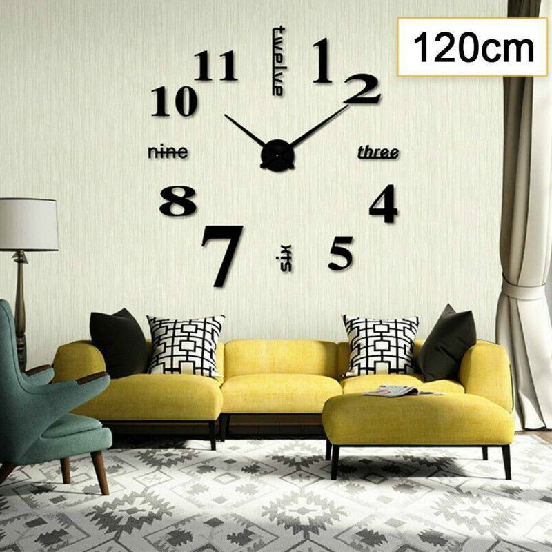 Large DIY 3D Frameless Number Wall Clock Mirror Sticker Home Office Room Decor