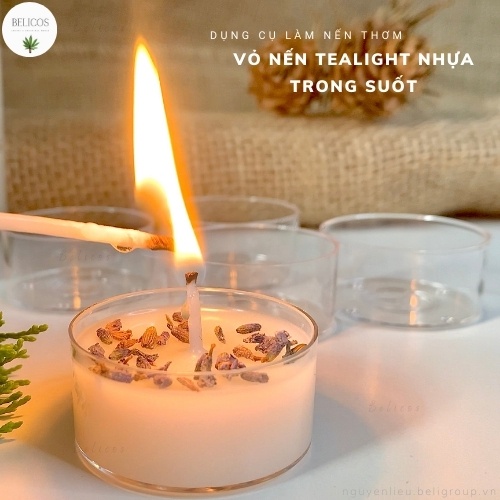 Vỏ Nến Tealight Nhựa Trong Suốt Kèm Bấc Cotton