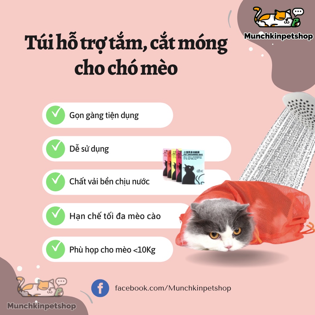 Túi lưới hỗ trợ tắm cho mèo, túi hỗ trợ cắt móng cho mèo, hạn chế bị mèo cào