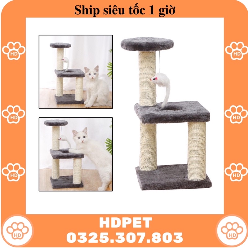 Trụ cào móng mèo ( Cattree) 2 tầng có nệm và đồ chơi