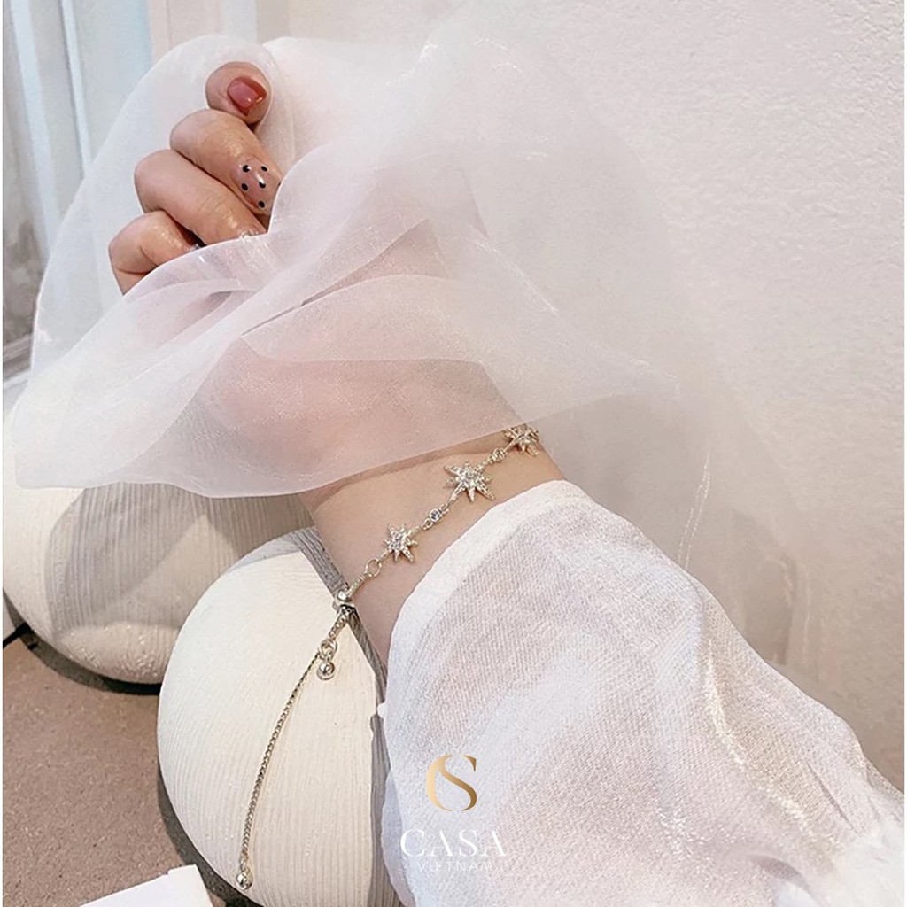 CASA Lắc tay Bạc 925 Hình ngôi sao có đính đá cho nữ CASAB001