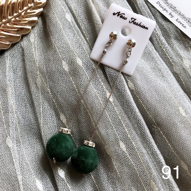 FREESHIP❤️ Bông Tai Dáng Dài Quả Cầu Nhung M91