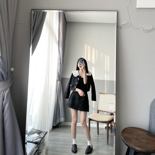 set tweed đen cổ trắng