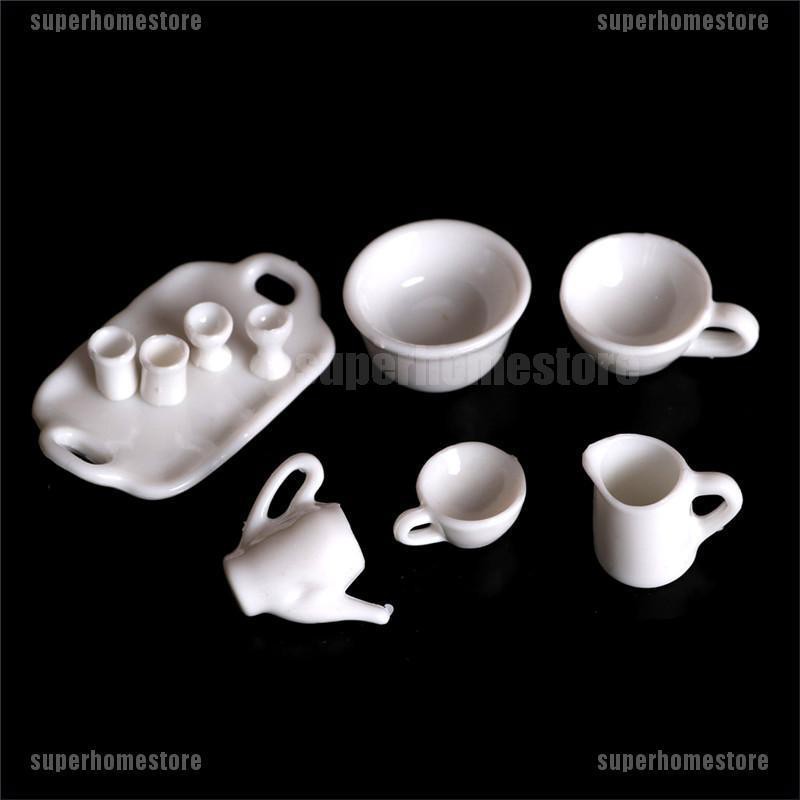 Set 10 mô hình khay + tách trà dùng trang trí nhà búp bê mini