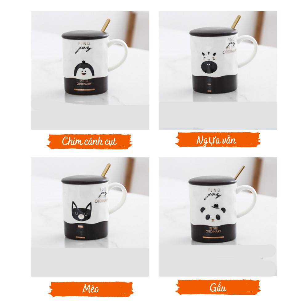 Cốc Sứ Trắng Đen Hình Động Vật Có Nắp Đậy Pha Cà Phê 400ml | BigBuy360 - bigbuy360.vn