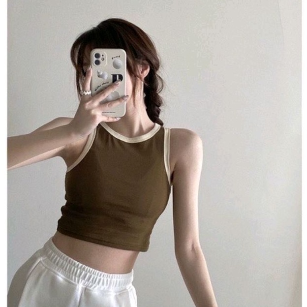 Áo ba lỗ PHỐI MÀU thun gân thun gân nữ viền
