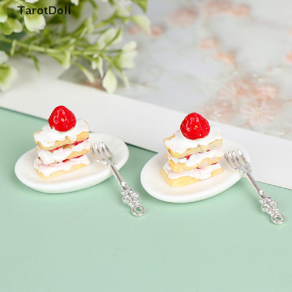 1 Bộ Đĩa Bánh Kem Dâu Tây Tỉ Lệ 1: 12 Trang Trí Nhà Búp Bê