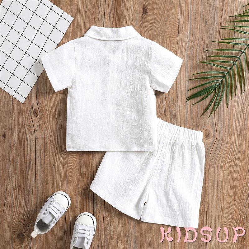 Set Đồ 2 Món Gồm Áo Tay Ngắn Cổ Bẻ Màu Trơn + Quần Short Cho Bé Trai