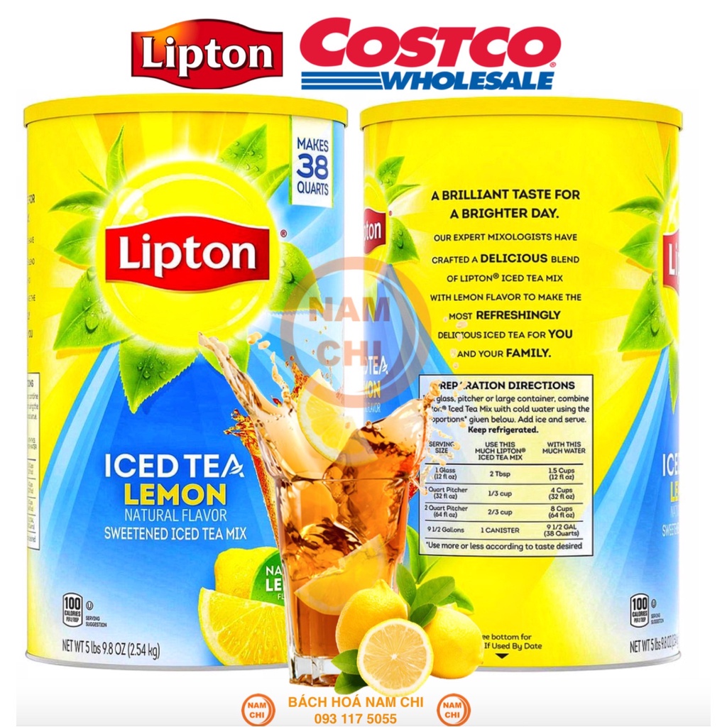 Trà Chanh Lipton Iced Tea Lemon Lon 2.54kg Siêu To Giải Khát Cực Đã (Chuẩn Costco USA)