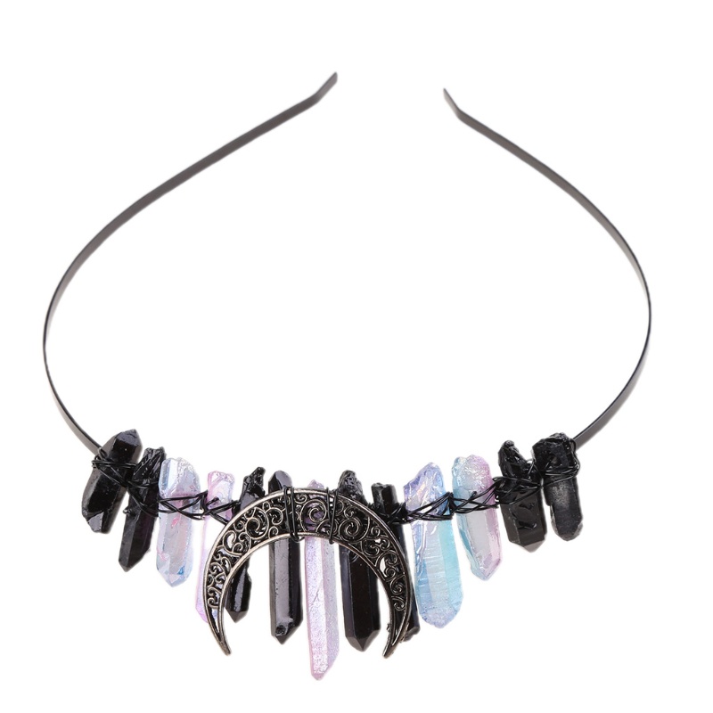 Flgo Băng Đô Cài Tóc Hình Mặt Trăng Pha Lê Nhiều Màu Phong Cách Vintage Cho Cô Dâu