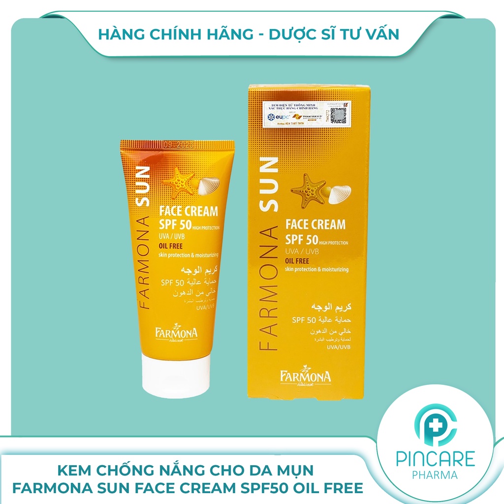 Kem chống nắng cho da mụn Farmona Sun Face Cream SPF50 Oil Free 50ml - Hàng chính hãng - Nhà thuốc PinCare