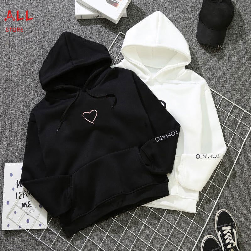 1 Áo Hoodies Tay Dài Hoạ Tiết Trái Tim Thời Trang Mùa Thu