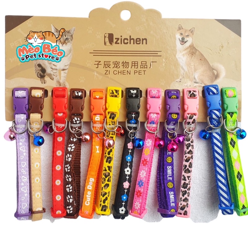 Dây cổ tròn kèm chuông cho chó mèo 1cm - 1,5cm cho chó mèo 1-10kg - loại dày đẹp nhiều màu sắc