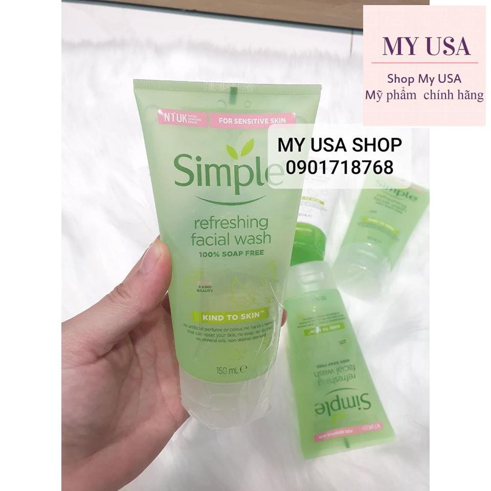 Sữa rửa mặt cho da khô và da nhạy cảm❤Sữa rửa mặt Simple Refreshing/Moisturising Facial Gel Wash 150ml