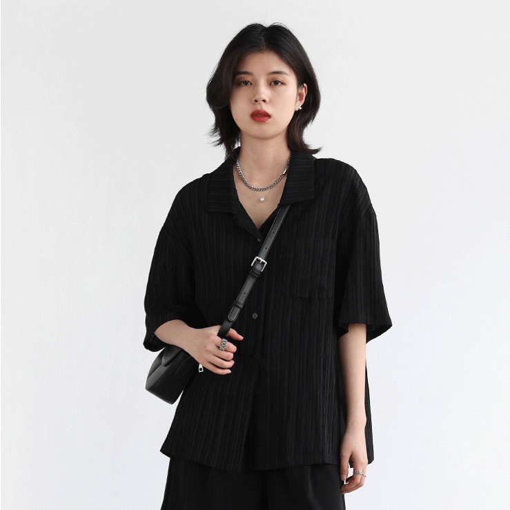 SUXI Áo Sơ Mi Ngắn Tay Dáng Rộng Màu Sắc Đơn Giản Dành Cho Nữ