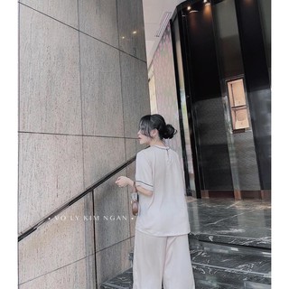 Set lụa mix quần ống rộng