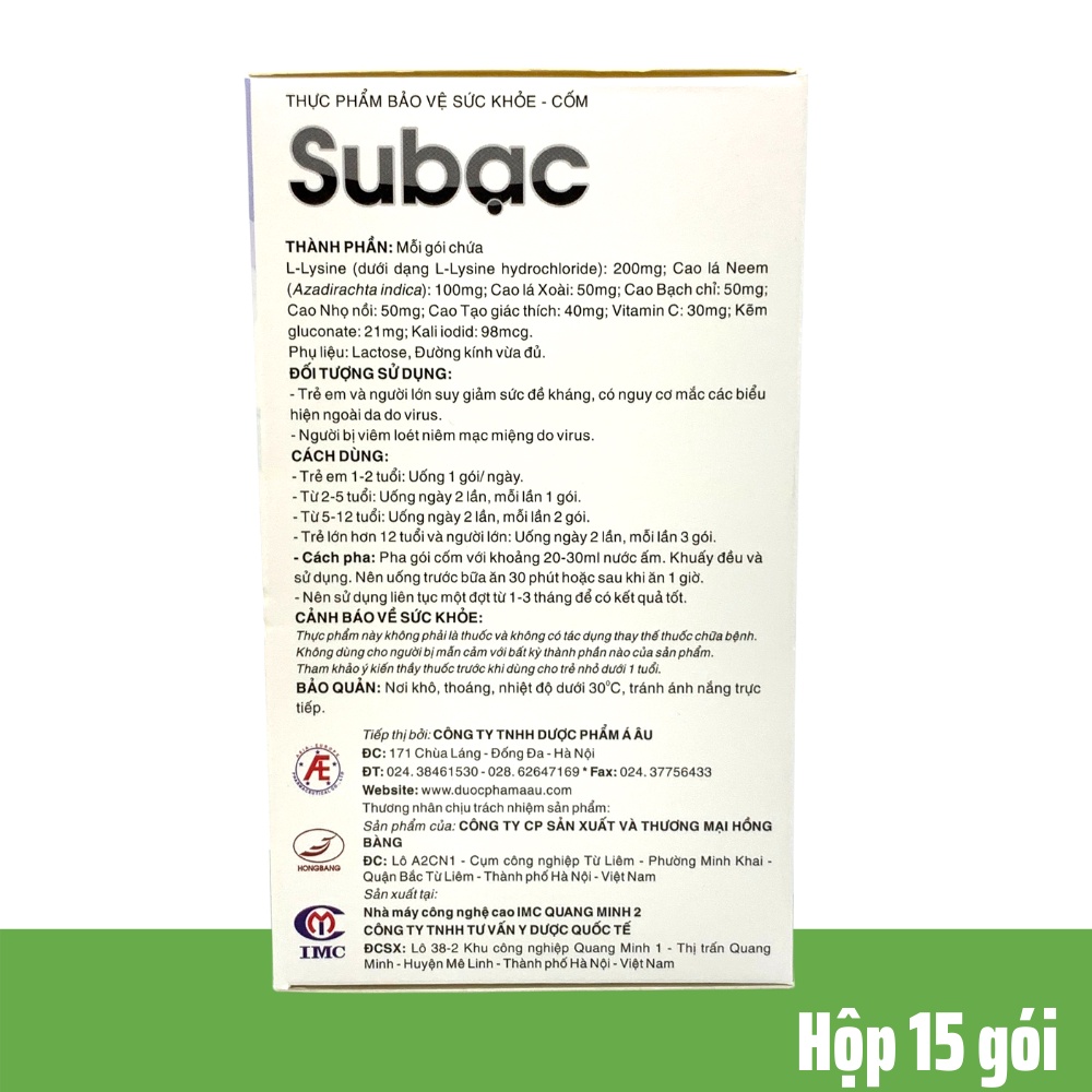 Cốm Su bạc - tăng cường sức đề kháng cho trẻ - Subac tăng miễn dịch cho bé từ lysine, cao lá xoài, vitamin C