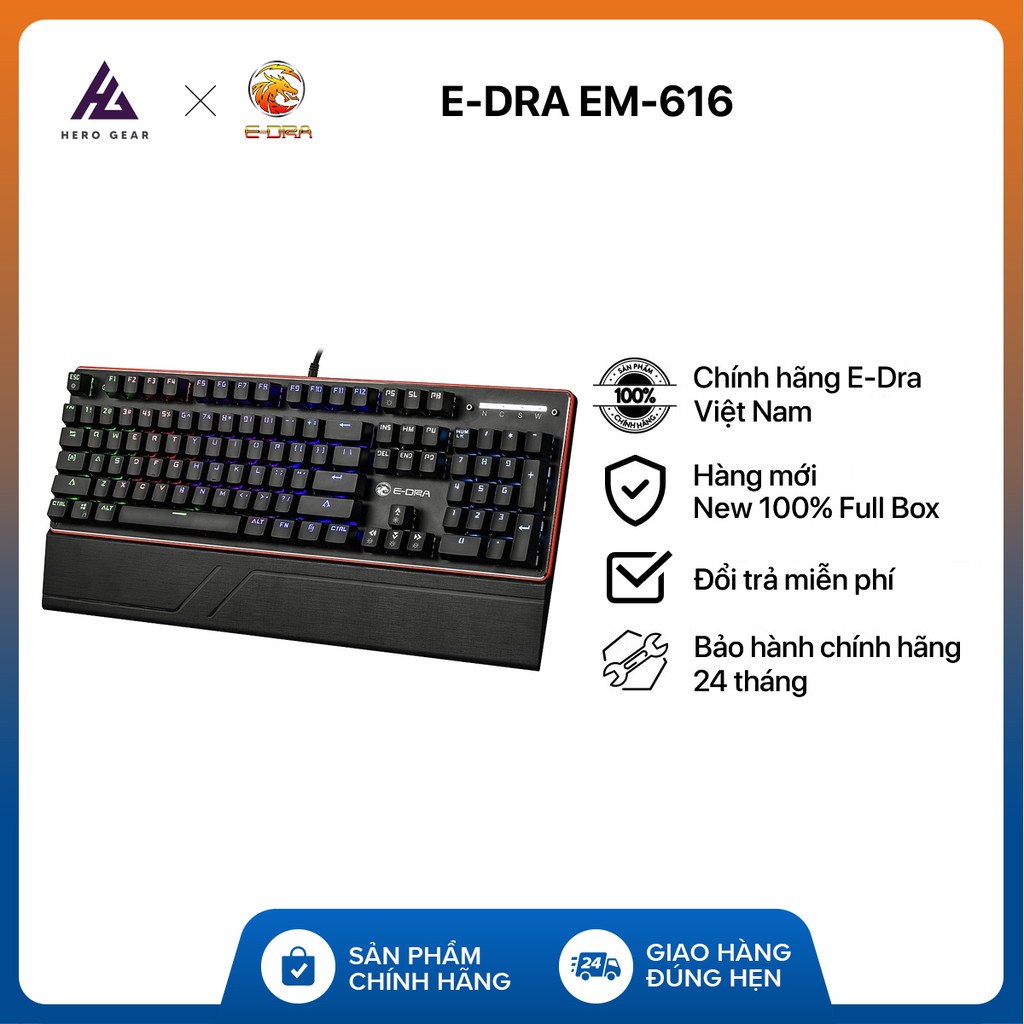 Bàn phím gaming cơ quang E-DRA EK300 Katana - Chống nước tuyệt đối - Có kê tay - Led 7 màu - Blue switch