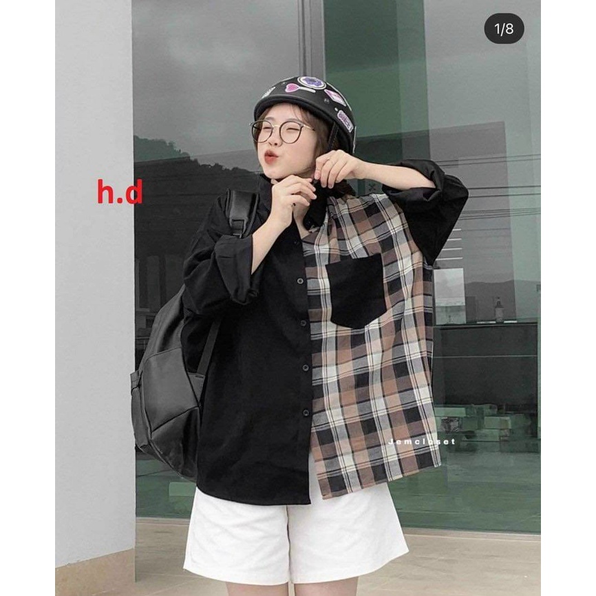 áo sơ mi phối kẻ sịn sò chất thô