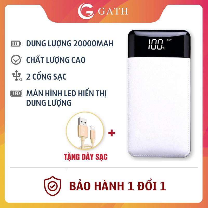 Pin Sạc Dự Phòng Power Bank 20000mah Tốt, 2 cổng sạc nhanh màn hình LED thể hiện thông số đèn LED YM121