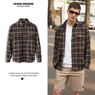 Áo Sơ Mi Nam ICON DENIM Flannel Có Túi Black & Blue Plaid SM011023