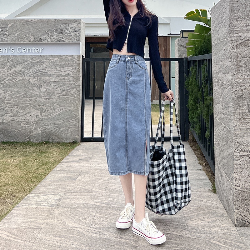 Chân Váy Jeans Dài Xẻ Tà Thời Trang Dành Cho Nữ