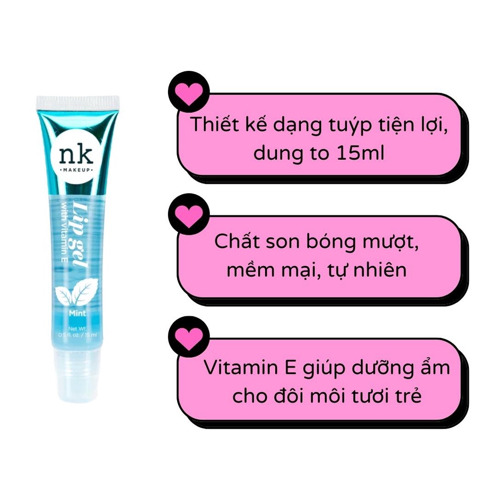 Son bóng dưỡng môi Nicka K lip gel dạng tuýp 15ml