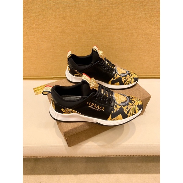 Giày thể thao nam cổ thấp da thật cao cấp in hoa văn cổ điển thương hiệu thời trang cao cấp Versace